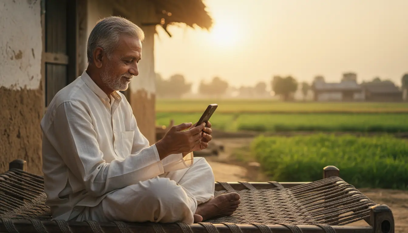 Farmers checking land records on mobile